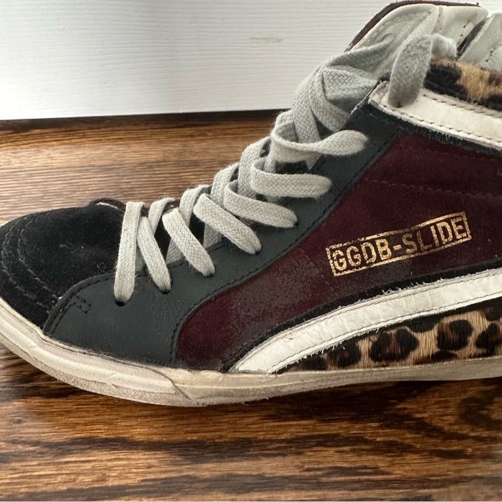 Golden Goose GGDB Slide Sneakers Snakeskin High Top Leopard Print Suede Sz 36 - Picture 9 of 16